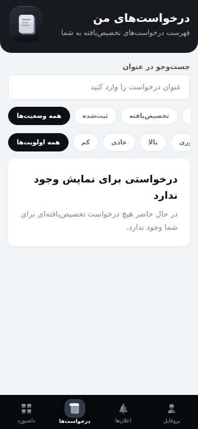 فهرست درخواست‌ها در Facility Assist